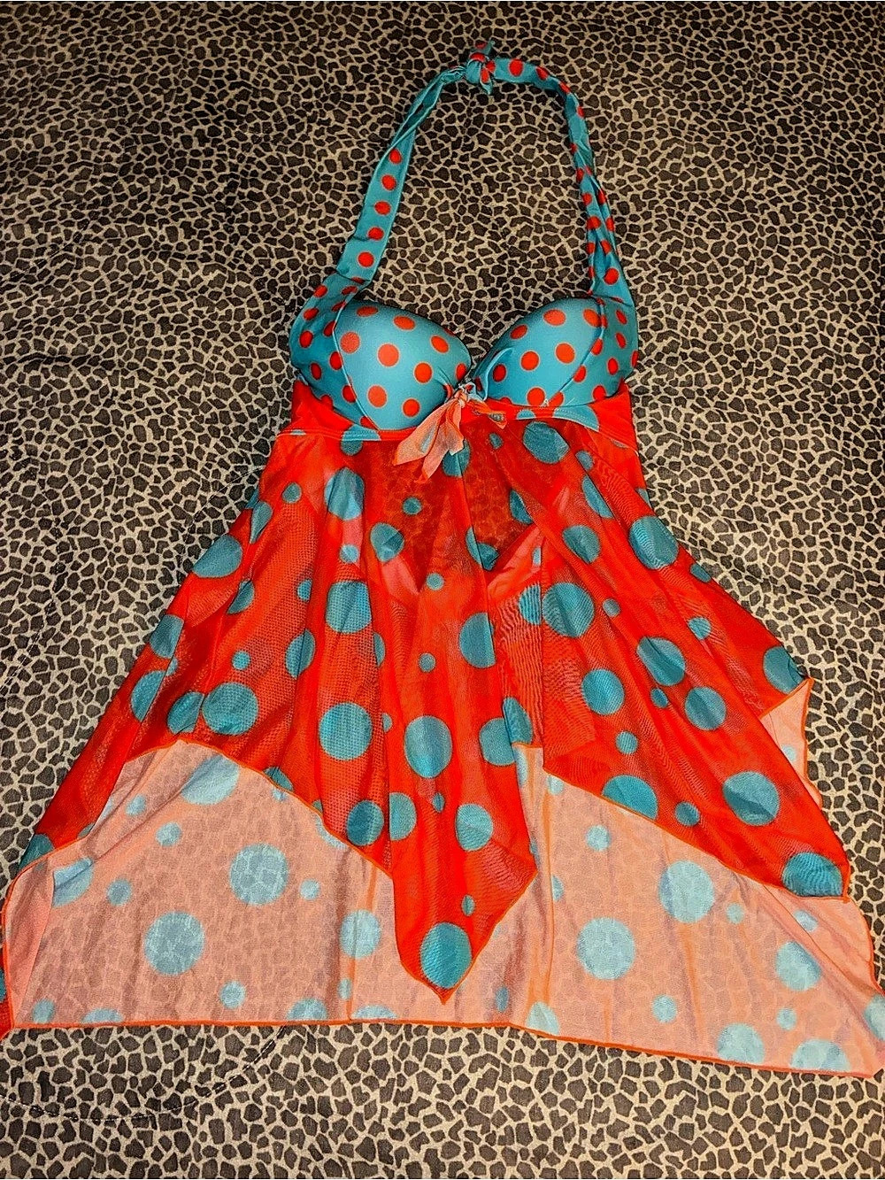 Polka Dot One Piece Swimsuit Orange & Blue XXL Brand New